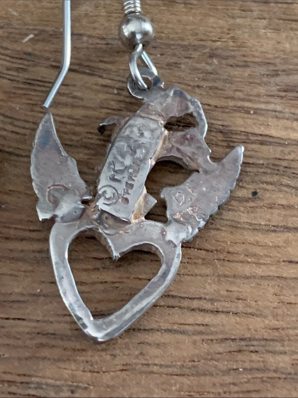 Sterling Silver Heart & Wing Dragon Drop Earrings